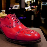Christmas Offer Sale Red Cherry Cap Toe Leather Brogue Lace Up Shoes - Thumbnail 1