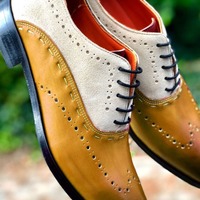 Hot Sale Christmas Two Tone Wingtip Leather Suede Lace Up Wedding Shoes - Thumbnail 1