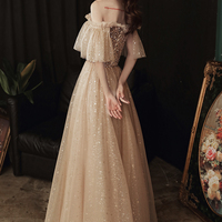 Gold sequins long A line prom dress evening dress - Thumbnail 6