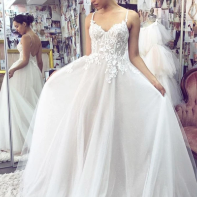 Mermaid backless white lace long prom wedding dress - Thumbnail 3