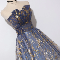 Floral Print Strapless Long A Line Prom Dresses - Thumbnail 2