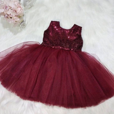 Burgundy Tulle Flower Girl Dresses with Sequins