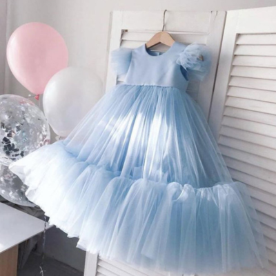 Cap sleeves blue flower girl dresses 