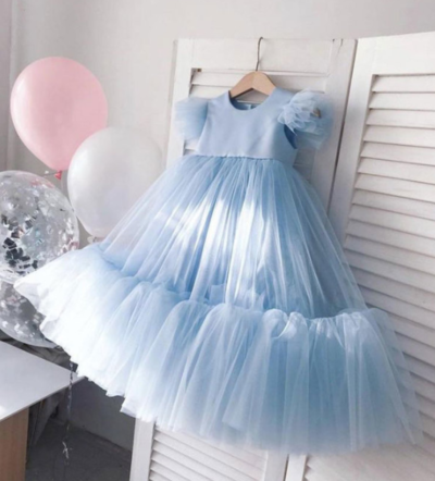 Cap Sleeves Blue Flower Girl Dresses 