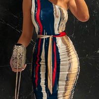 Tight Sexy Slim Package Hip Printed Sleeveless Dress - Thumbnail 1