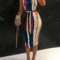 Tight Sexy Slim Package Hip Printed Sleeveless Dress - Thumbnail 2