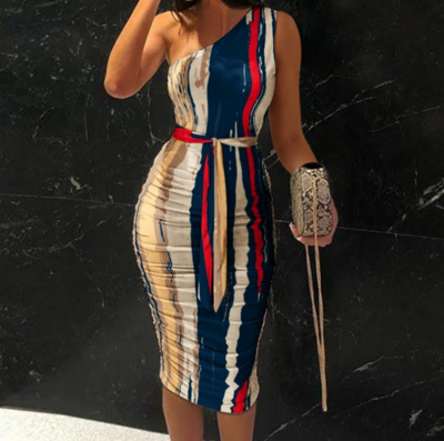 Tight Sexy Slim Package Hip Printed Sleeveless Dress