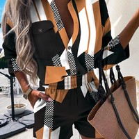 Casual Button Long Sleeve Shorts Set - Thumbnail 2