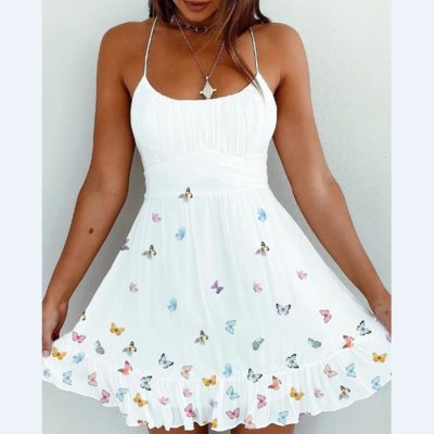 Sling temperament sleeveless printing princess dress