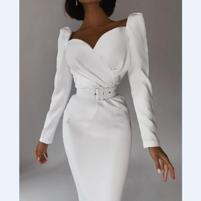 Retro slim temperament puff sleeve dress