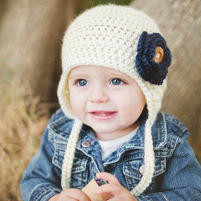 Earflap flower beanie with 4 flowers