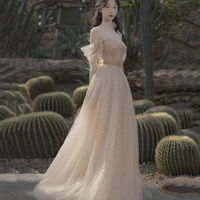 Pink tulle long A line prom dress pink evening dress - Thumbnail 1