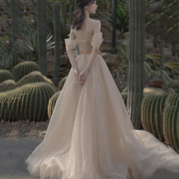 Pink tulle long A line prom dress pink evening dress - Thumbnail 3