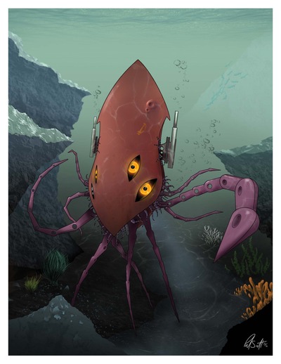8.5" x 11" Print - Robot Squid Under Water