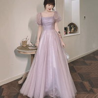 Purple tulle long A line prom dress evening dress - Thumbnail 1