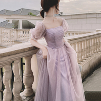 Purple tulle long A line prom dress evening dress - Thumbnail 2