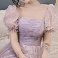 Purple tulle long A line prom dress evening dress - Thumbnail 3