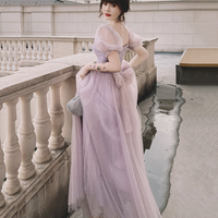 Purple tulle long A line prom dress evening dress - Thumbnail 4