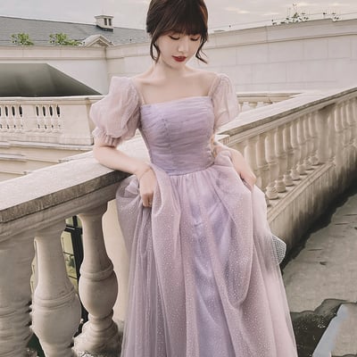 Purple tulle long a line prom dress evening dress - Thumbnail 2