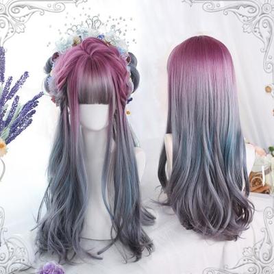 Purple grey mixed long cosplay curly wig - Thumbnail 3