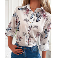 Butterfly Print Long-Sleeved Shirt Top - Thumbnail 1