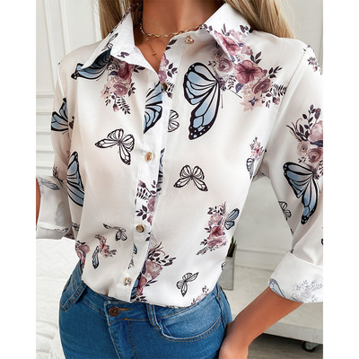 Butterfly Print Long-Sleeved Shirt Top
