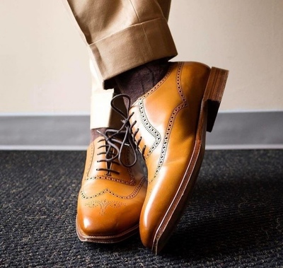 Christmas Sale Tan Brown Wingtip Leather Lace Up Wedding Shoes