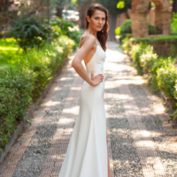 Mermaid V Neck Soft Satin Wedding Dresses with Split - Thumbnail 1