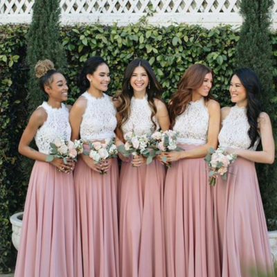 Two piece halter white and pink bridesmaid dresses - Thumbnail 2