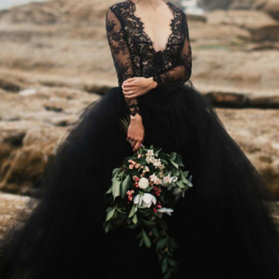 Beauty long sleeve black wedding dresses,lace wedding dresses - Thumbnail 3