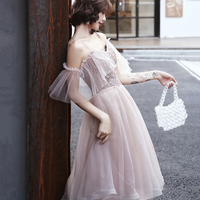 Pink tulle lace short prom dress homecoming dress - Thumbnail 1