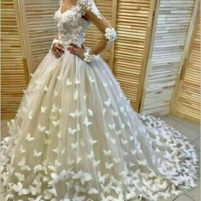 Off the shoulder v neck wedding dresses bridal gown with butterflies - Thumbnail 3