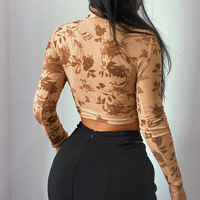 Women'S Printed Sexy Long-Sleeved Shirt Top - Thumbnail 2