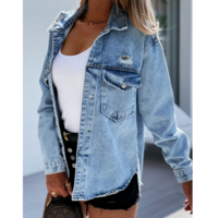 Fashion Loose Plus Size Ripped Long-Sleeved Denim Jacket - Thumbnail 1