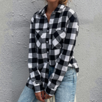 Women'S Plaid Cardigan Long Sleeve Casual Top Shirt - Thumbnail 3