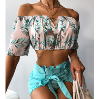 One-Shoulder Print Shorts Two-Piece Set - Thumbnail 2
