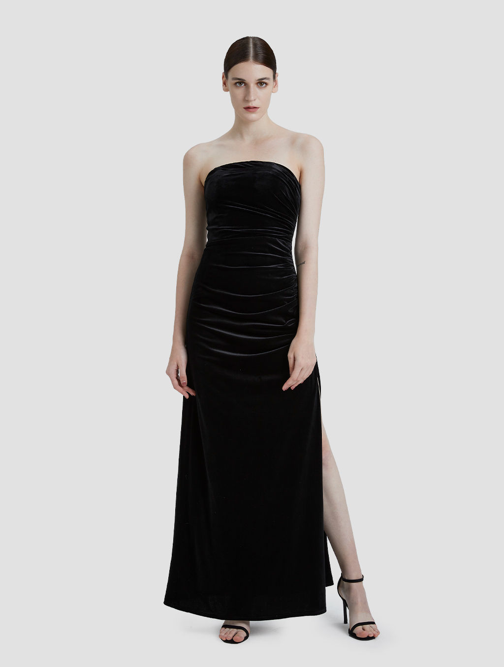 Strapless Velvet Evening Gown Black-L 