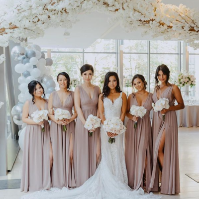 Charming a line v neck chiffon bridesmaid dress  - Thumbnail 3