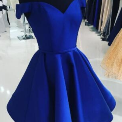 Off the shoulder short prom dress,royal blue homecoming dress - Thumbnail 4