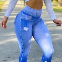 Casual Print High Waist Skinny Jeans - Thumbnail 2