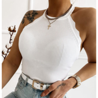 Solid Color White Vest Shirt Tops - Thumbnail 1