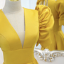 Yellow satin long A line prom dress evening dress-1