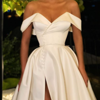 Off the Shoulder Ivory Long Prom/Wedding Dress with Split Front - Thumbnail 1