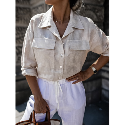 Solid Color Single-Breasted Long-Sleeved Cardigan Shirt