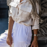 Solid Color Single-Breasted Long-Sleeved Cardigan Shirt - Thumbnail 1