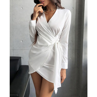 Casual Solid Color Long Sleeve High Waist Dress - Thumbnail 1