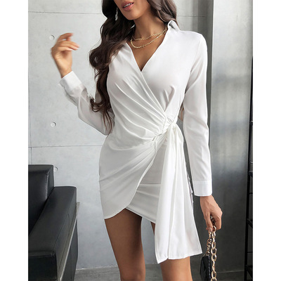 Casual Solid Color Long Sleeve High Waist Dress