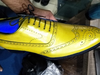 Handmade Men Classic Yellow Leather Wingtip Shoes, Men's Oxfords Brogue Lace Up Shoes