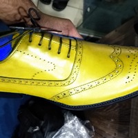 Handmade Men Classic Yellow Leather Wingtip Shoes, Men's Oxfords Brogue Lace Up Shoes - Thumbnail 1