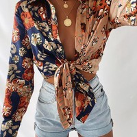 Long Sleeve Printed Button Cardigan Shirt Top - Thumbnail 1